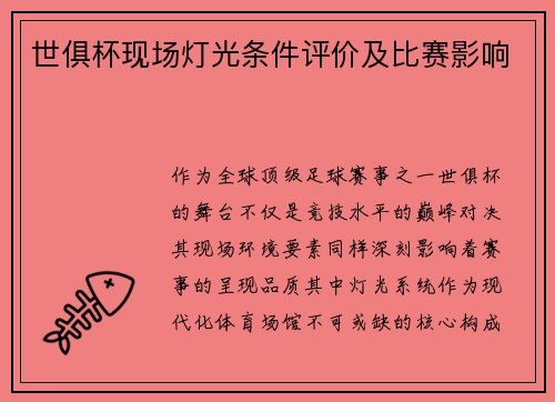 世俱杯现场灯光条件评价及比赛影响